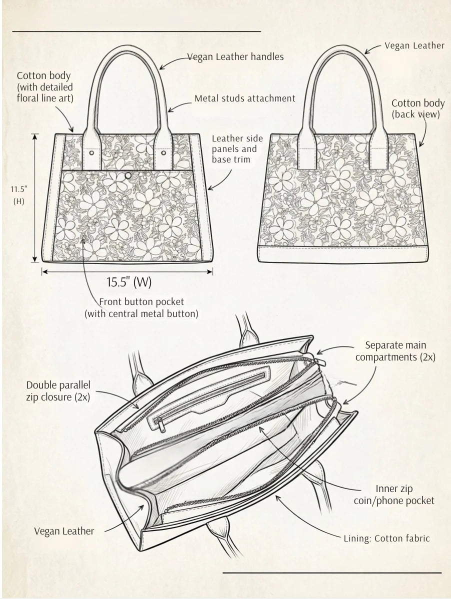Leather Tote spec diagram