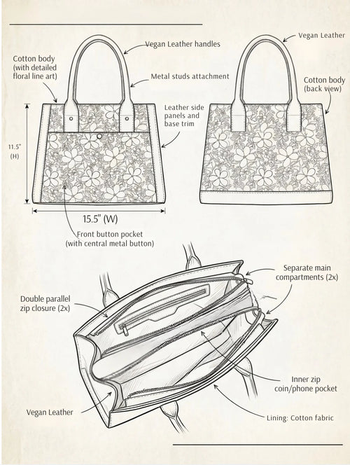 Leather Tote spec diagram