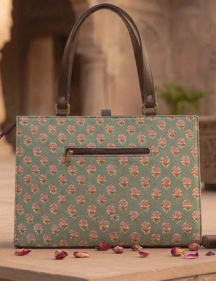 Green Ditsy Floral Office Tote